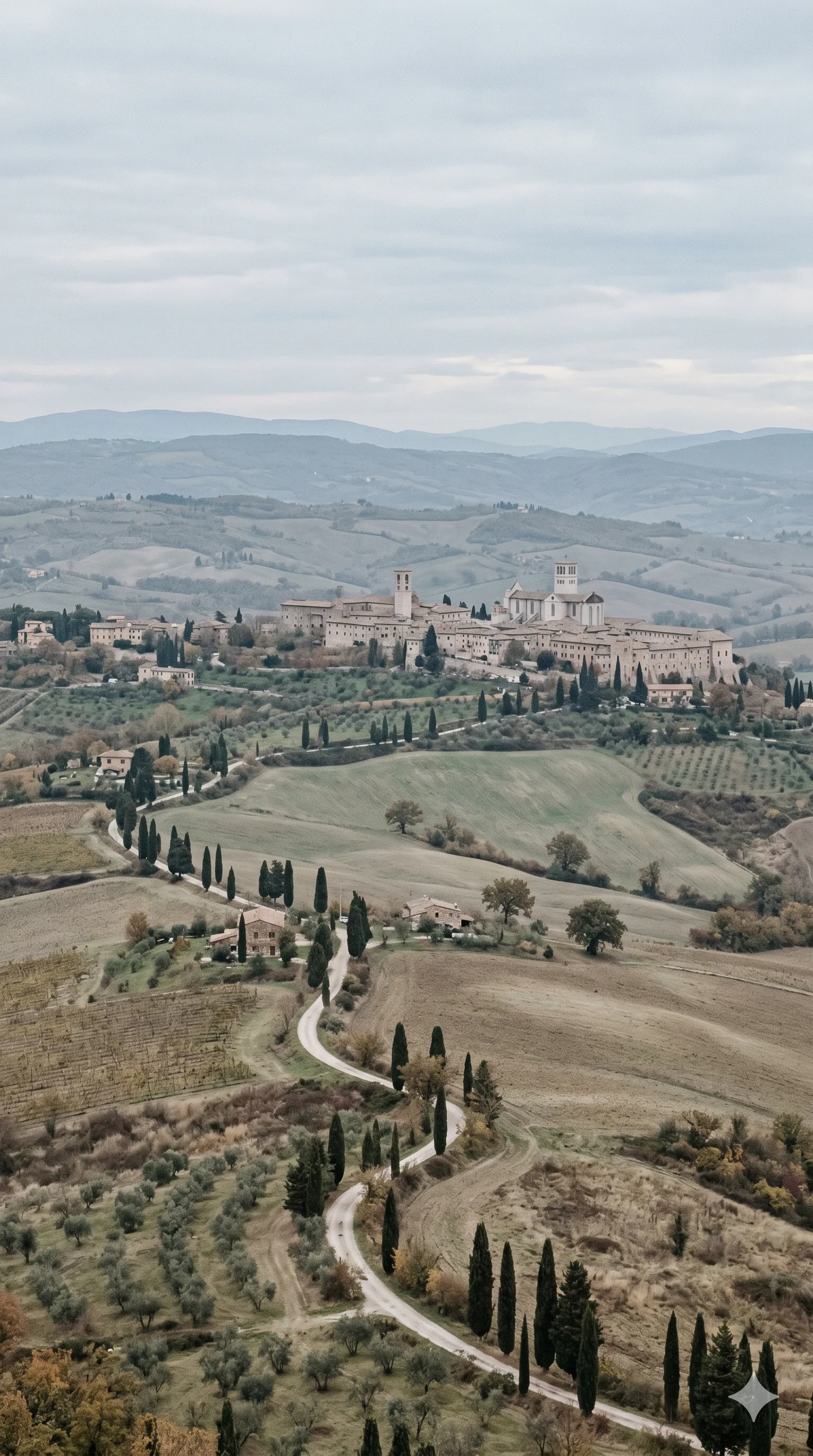 Colline umbre con vigneti e ulivi